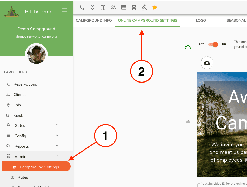 online campground settings