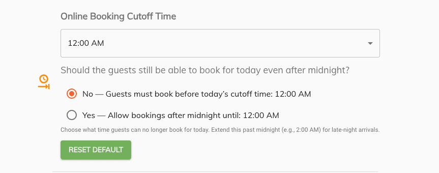 Online Booking Cutoff Time