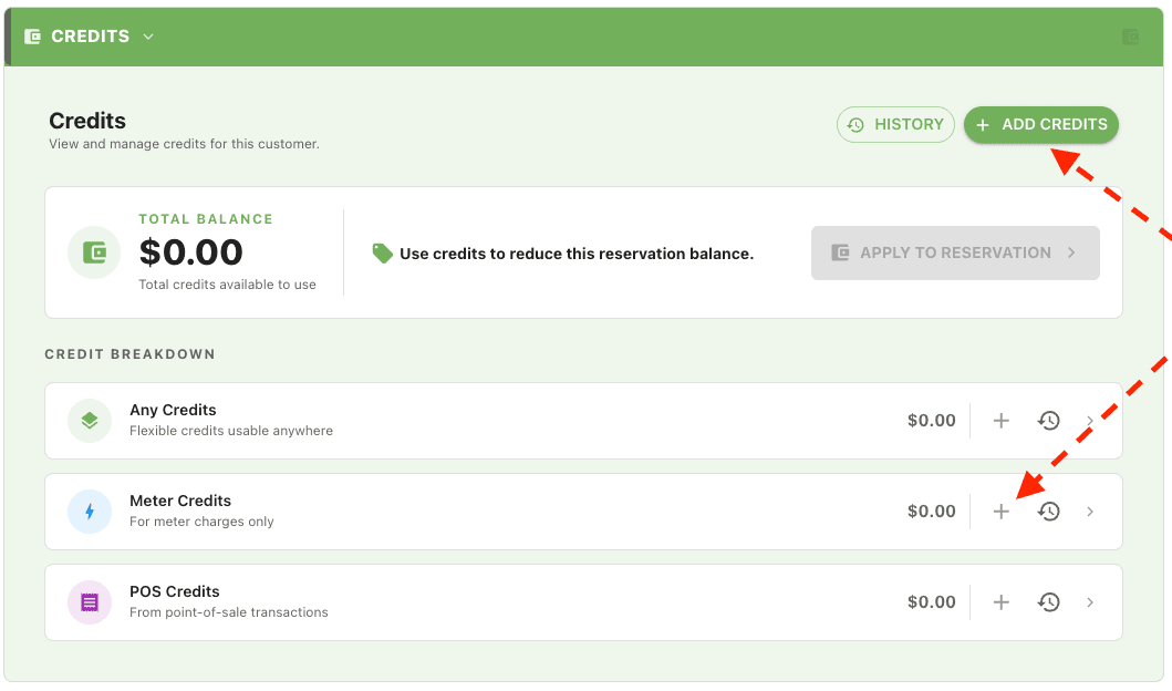Add Credits button in the Client dialog Credits section