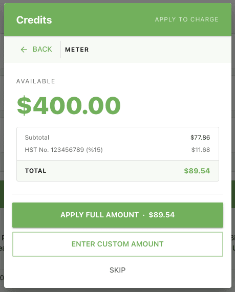 Apply amount options: Apply Full Amount, Apply unpaid balance, Enter Custom Amount