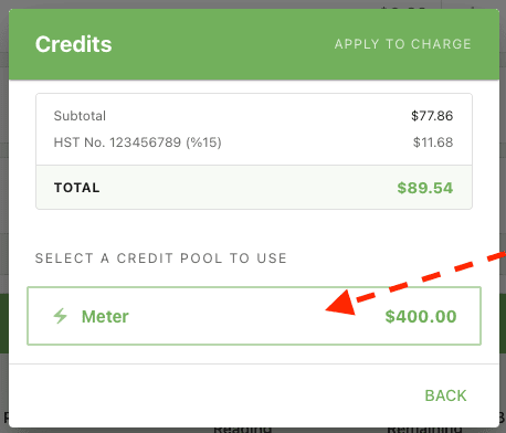 Pool selection step of the Use Credits prompt