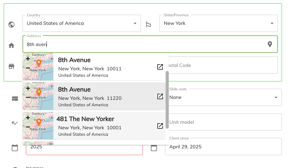 Address autofill dropdown