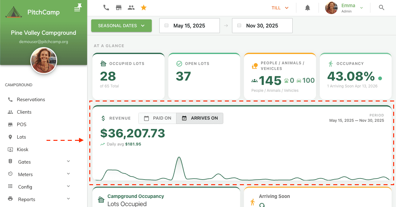 dashboard revenue widget