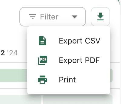 Export dropdown menu