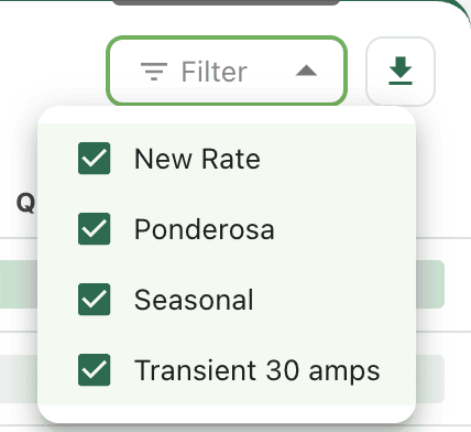 Rate filter dropdown