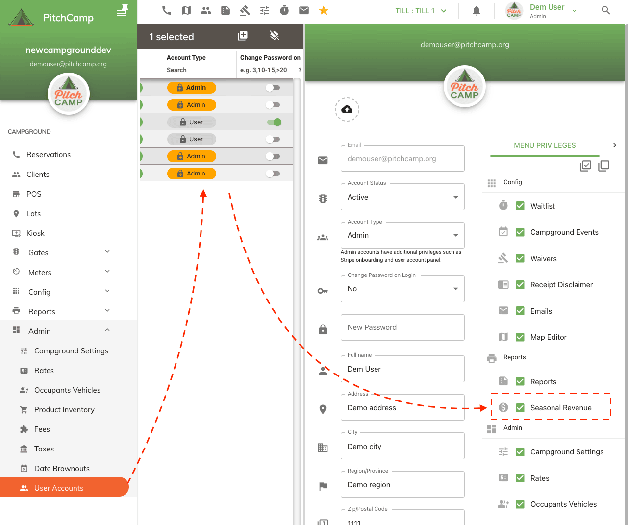 dashboard revenue widget privilege