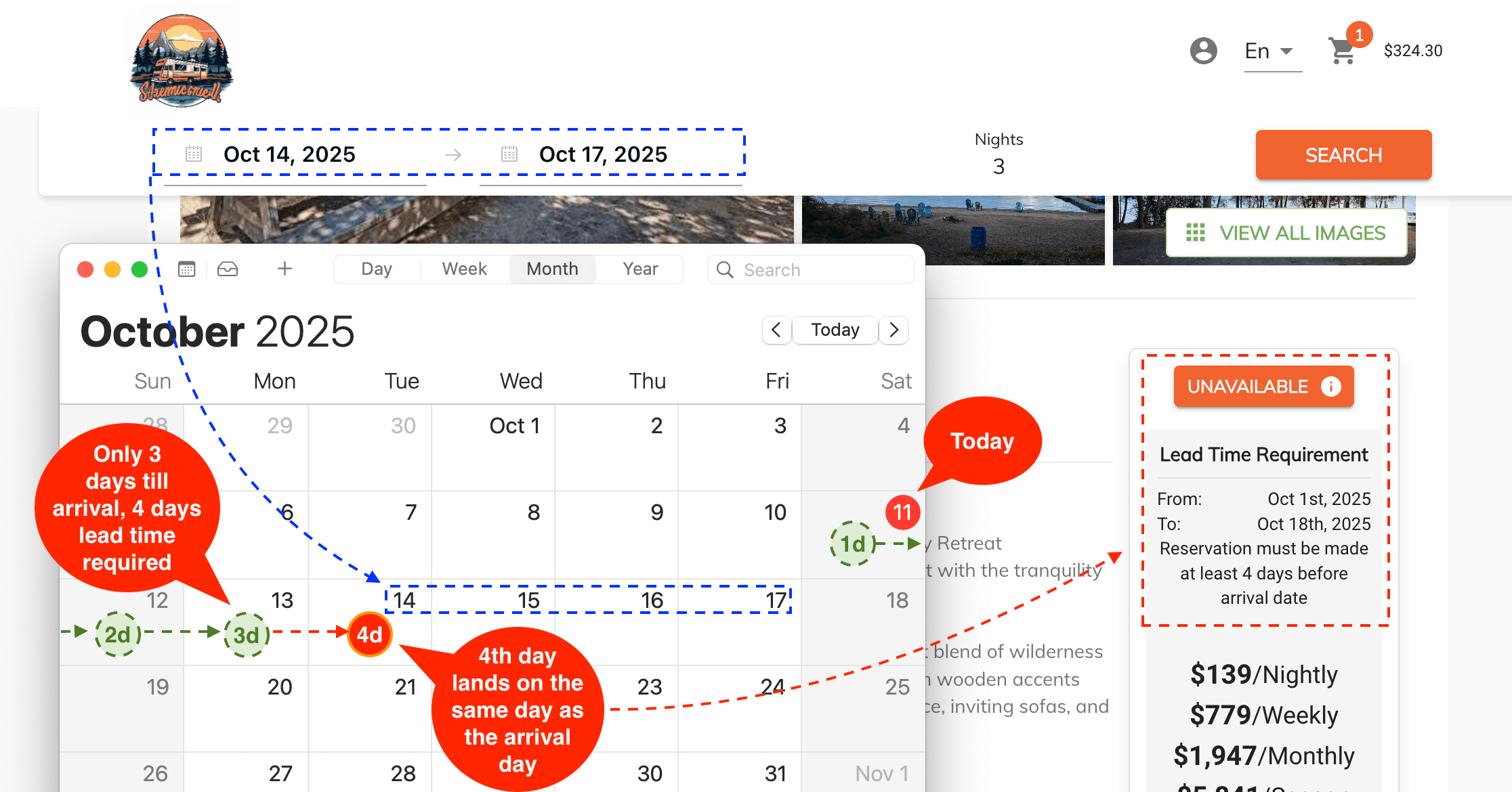 lot lead time booking page view