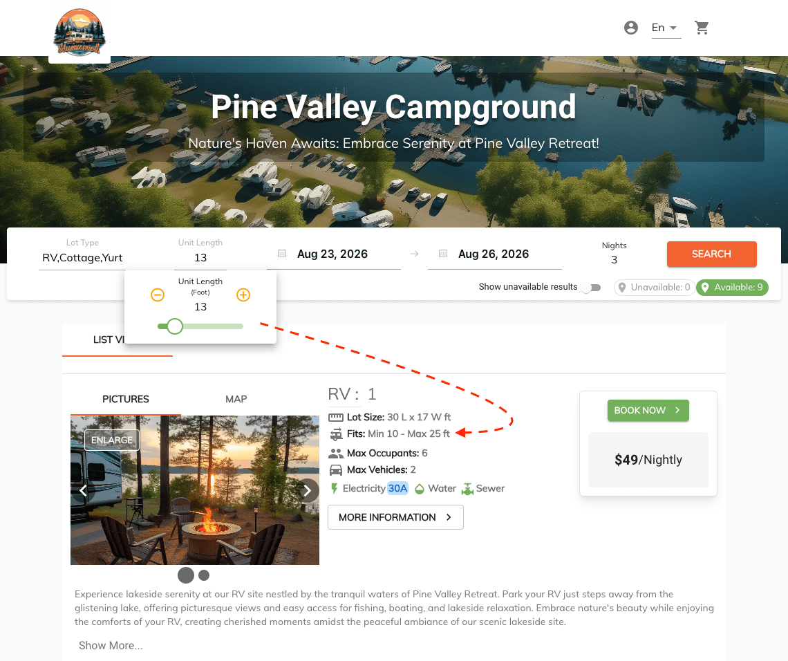 min max length booking page view