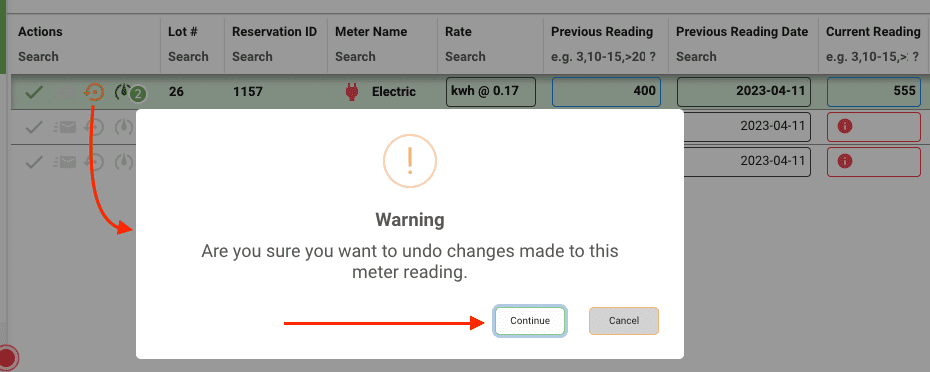 Bulk meter reading undo