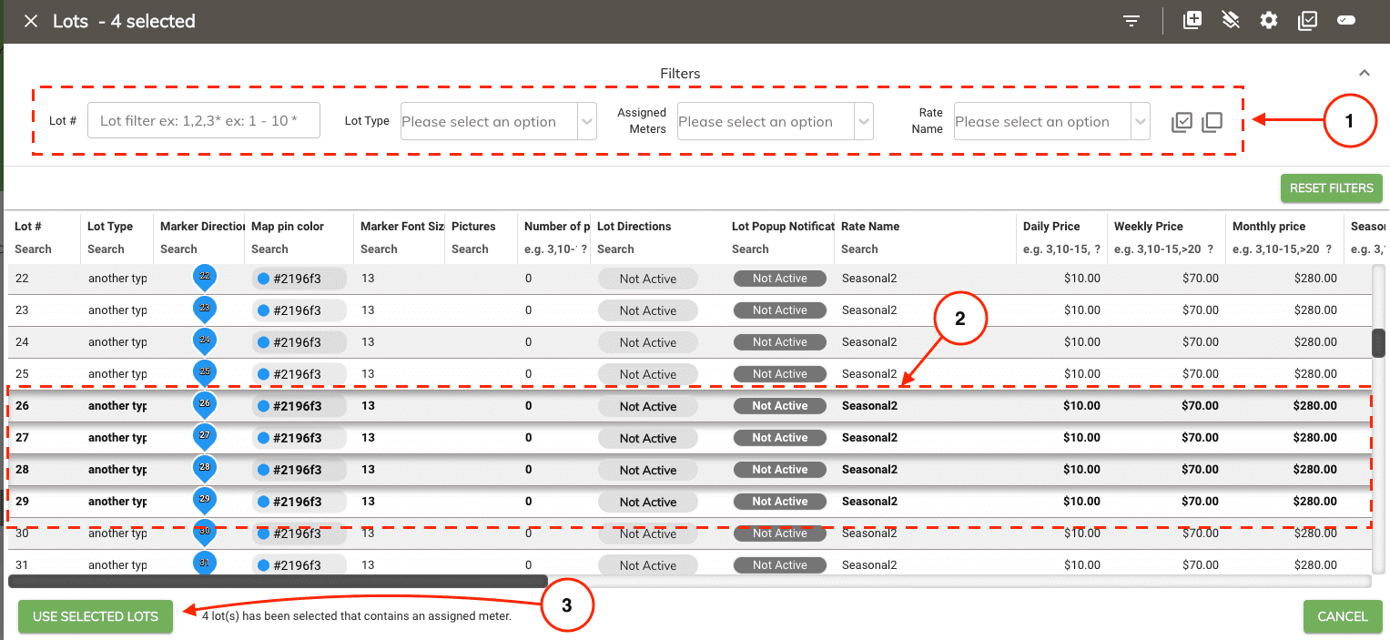 Past reading lot filter selection