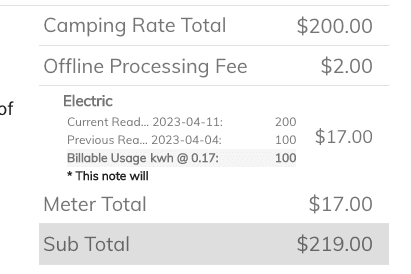 Meter reading invoice