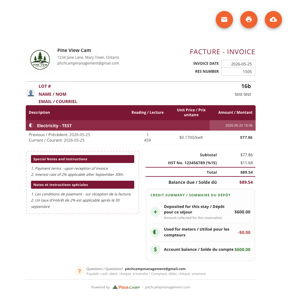 Send Meter Invoice email composer with the include-meter-invoice toggle
