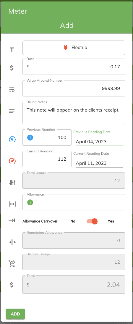 New meter reading from reservation