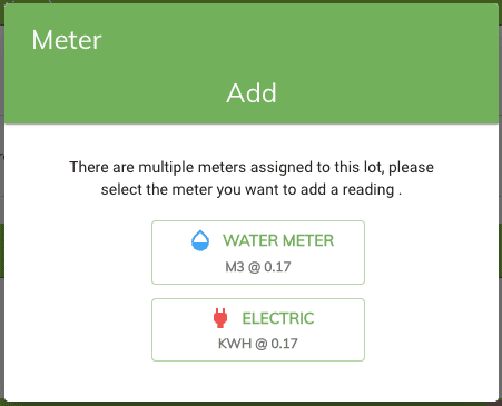 New meter reading selection popup