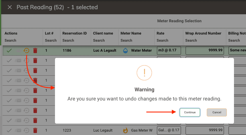 Past meter reading undo