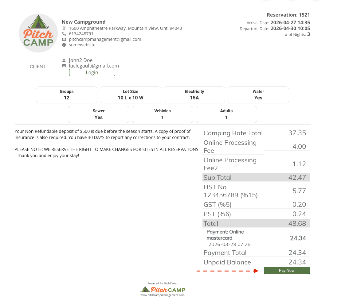 Invoice email with Pay Now button