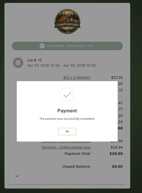 Payment success confirmation