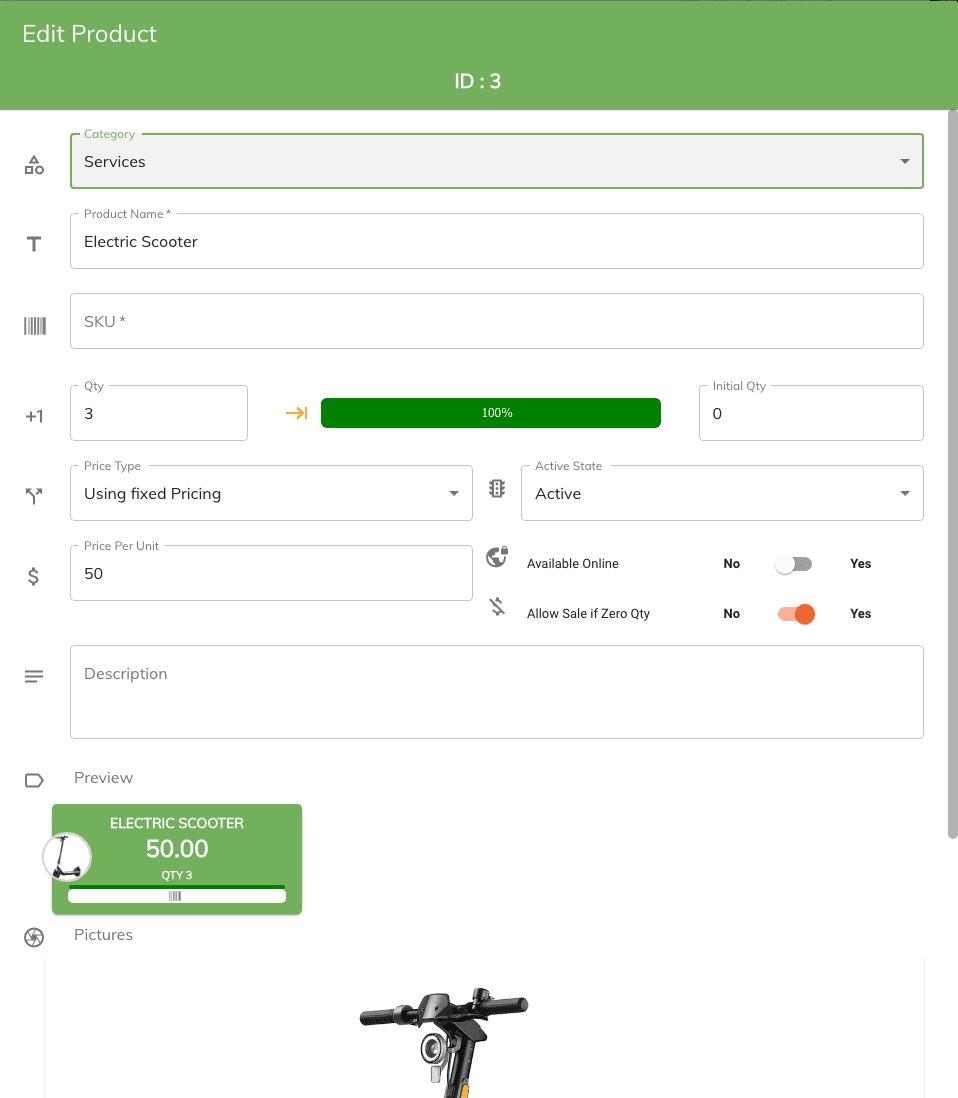 admin product panel