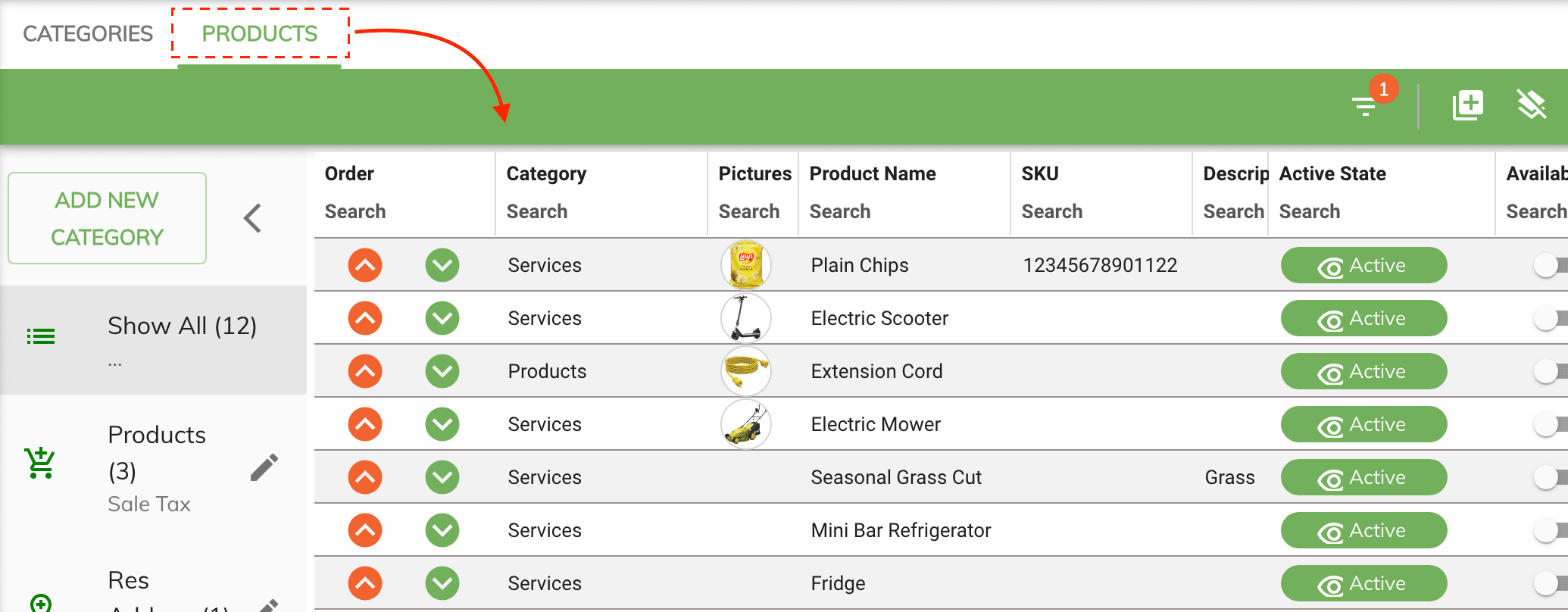 admin product grid