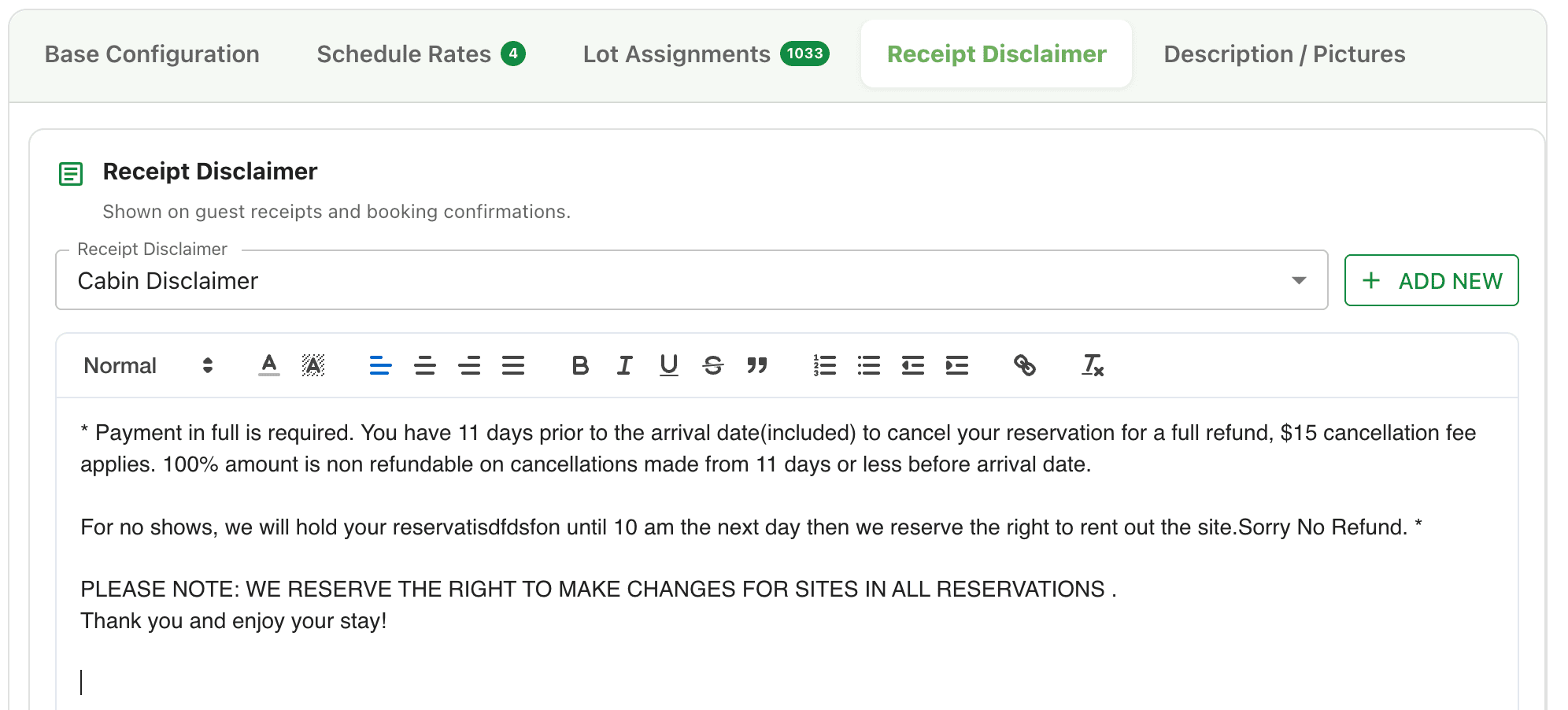 receipt disclaimer