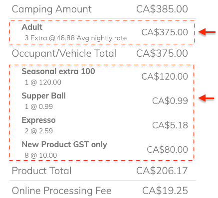 campground reservation booking receipt