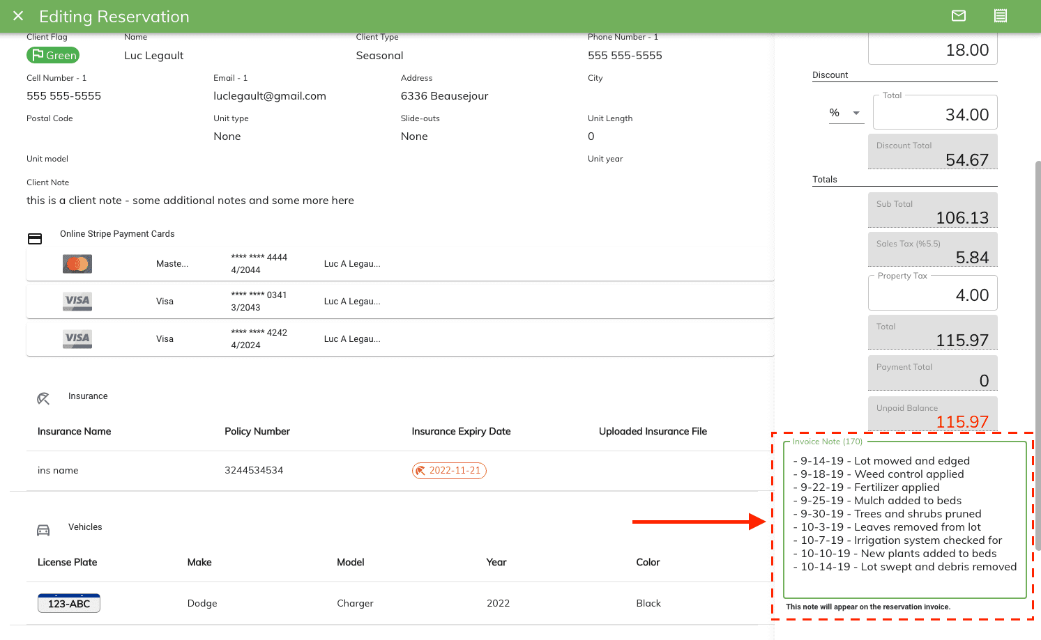 Invoice notes