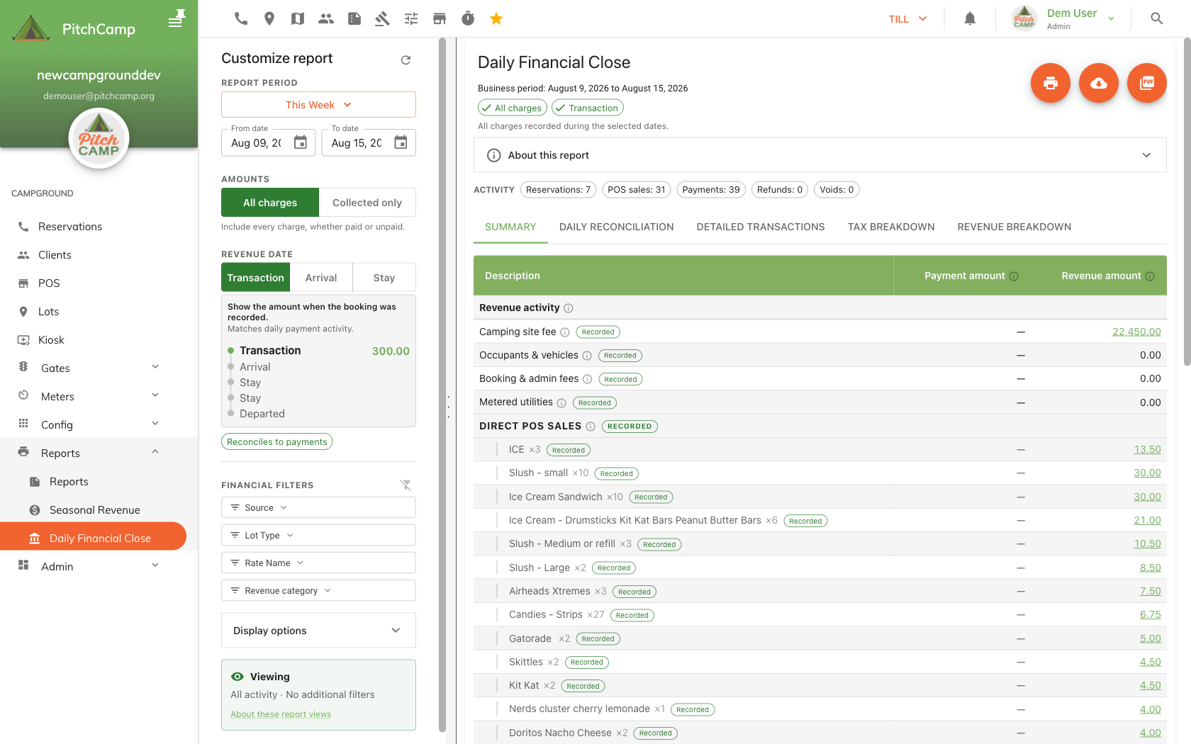 Summary tab with Show calculation details on, displaying green Recorded chips on each line