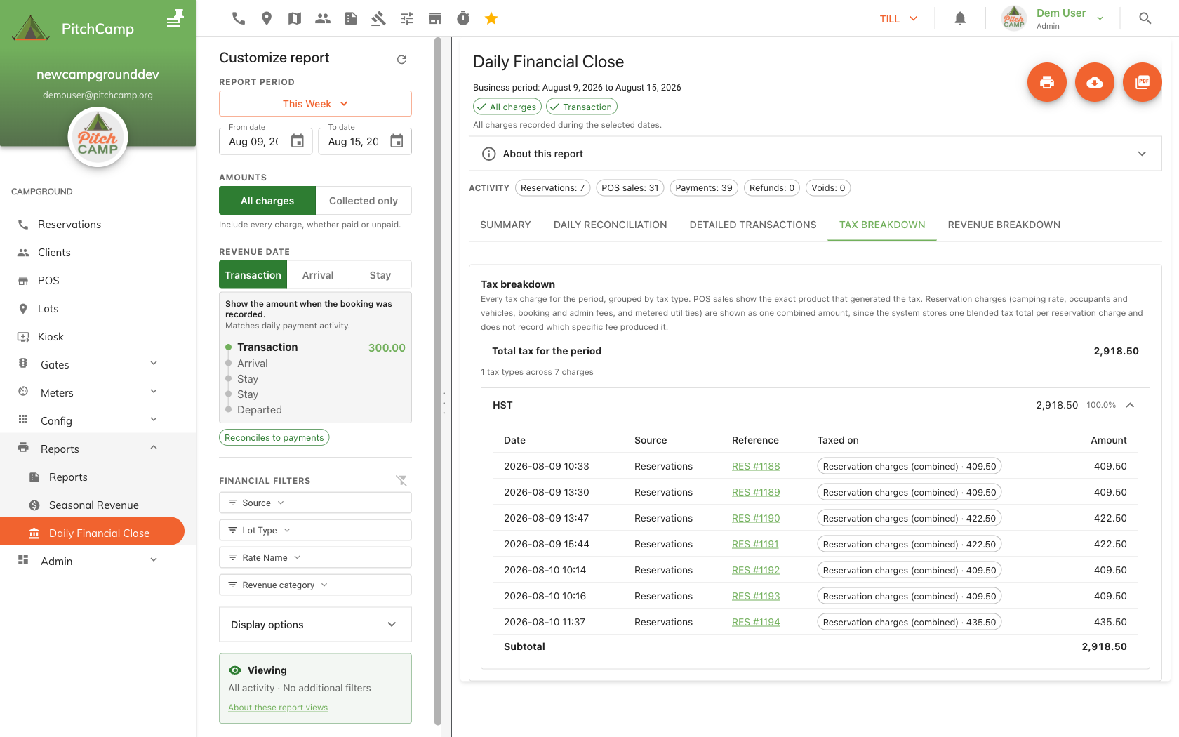 Tax Breakdown tab with the HST accordion expanded