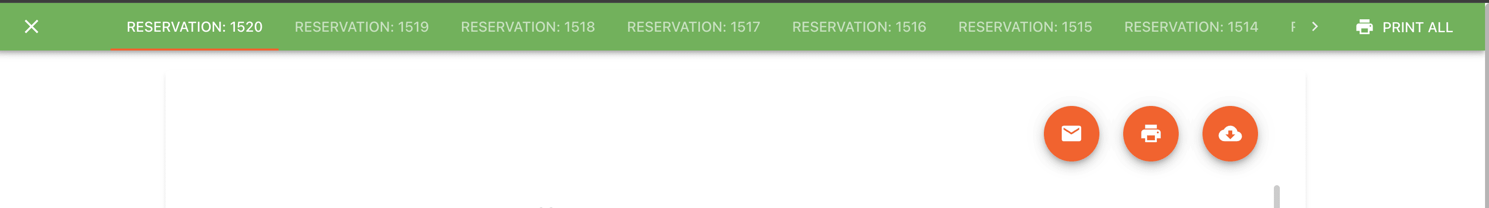 Reservation Invoice panel with one tab per selected reservation and a Print All button