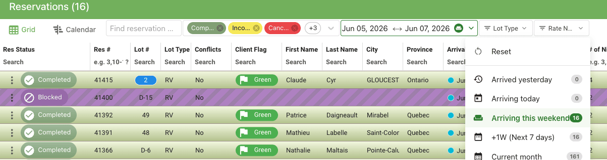 Reservation navigation arrows