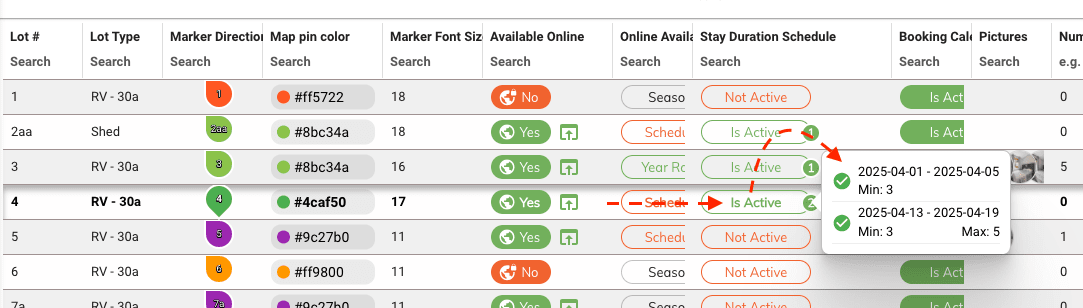 stay duration rule grid view