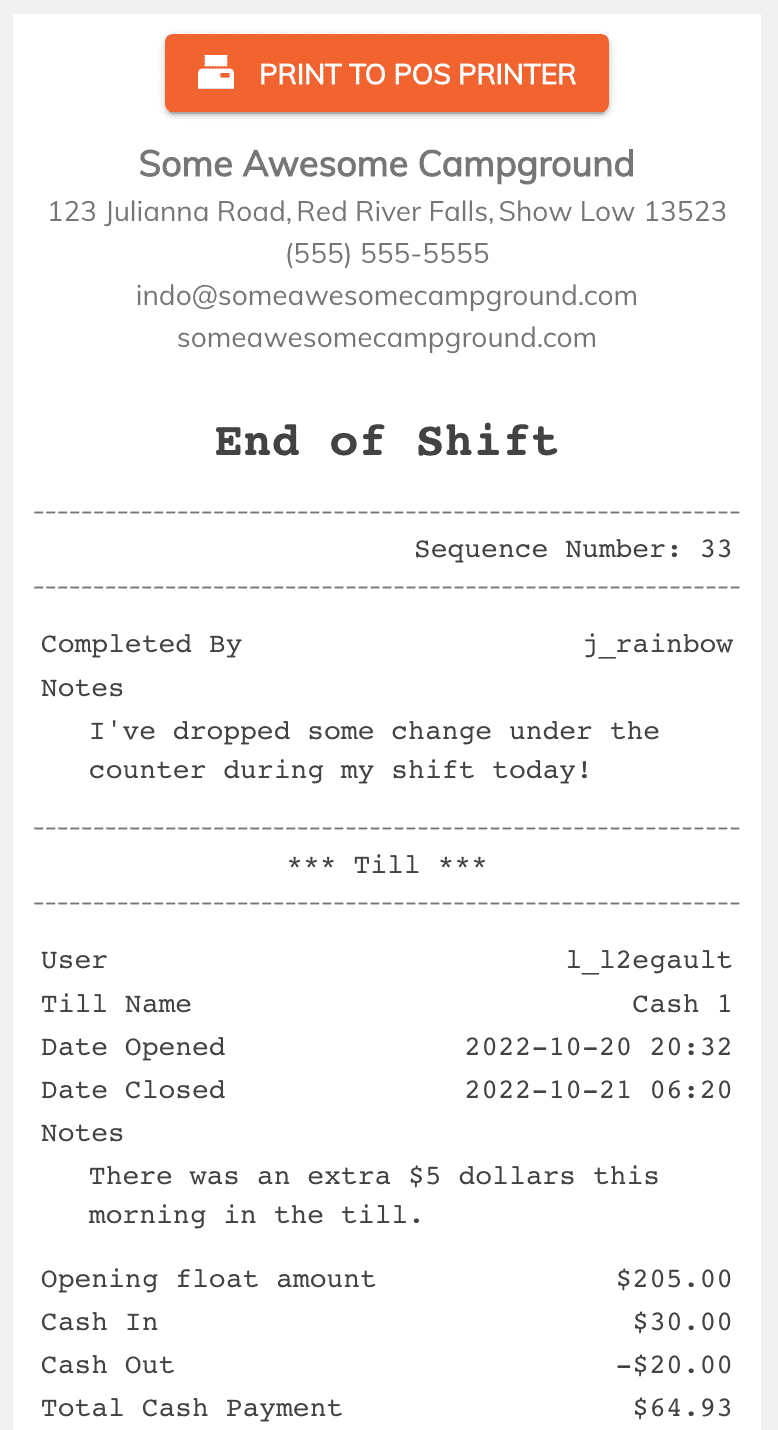 till end of shift report