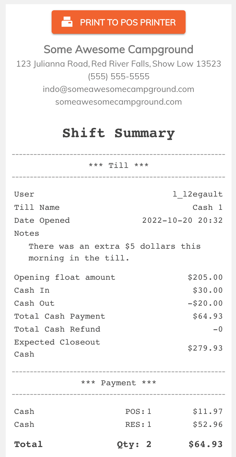 till shift summary report