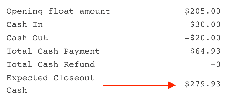 till shift summary report expected cash