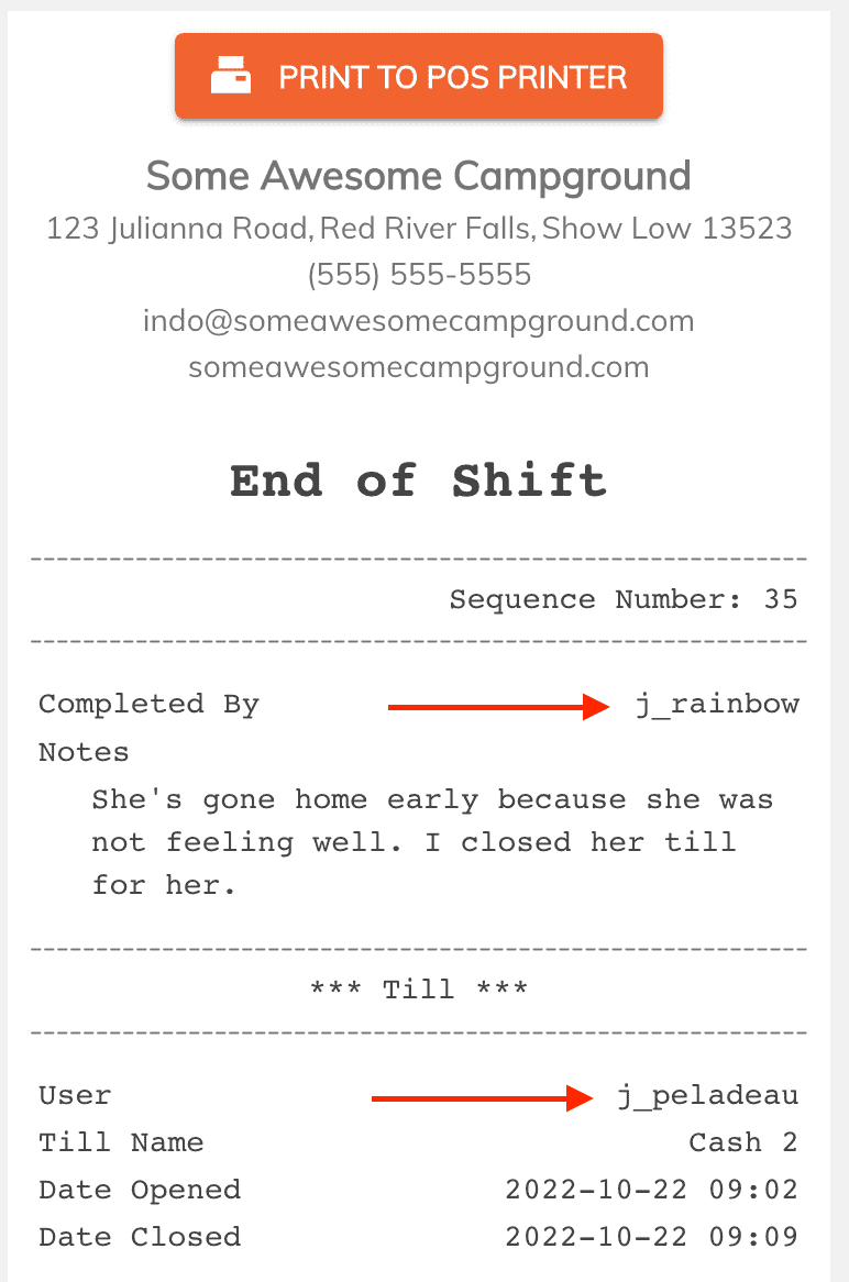 till force end of shift receipt